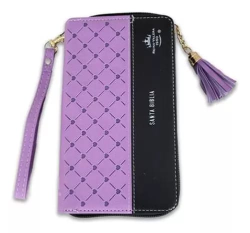 Bibllia RVR6015CZT/ Chequera Lila-Negro/ Cierre