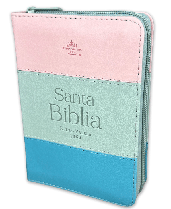 Biblia RVR60/025czti/ Tricolor Rosa/Blanco/Turquesa/Imitacion Piel Alta Calidad